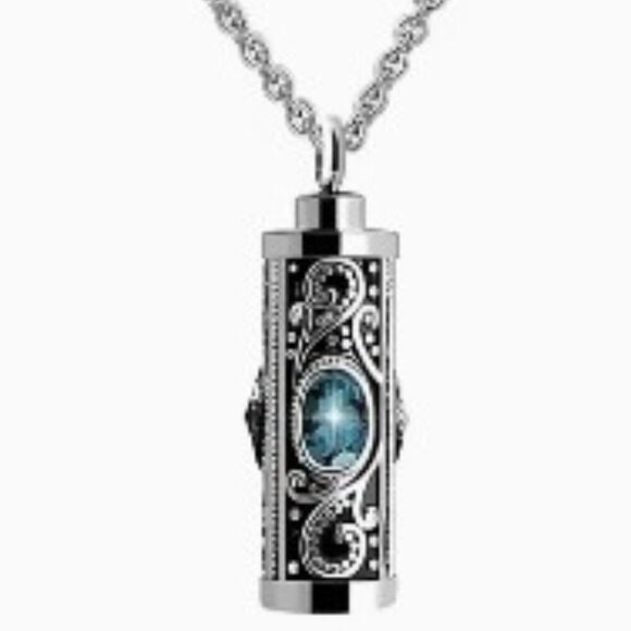 Stainless Steel Memorial Pendant Necklace For Ashes Blue W/ Flower Style: Unisex - Picture 5 of 6